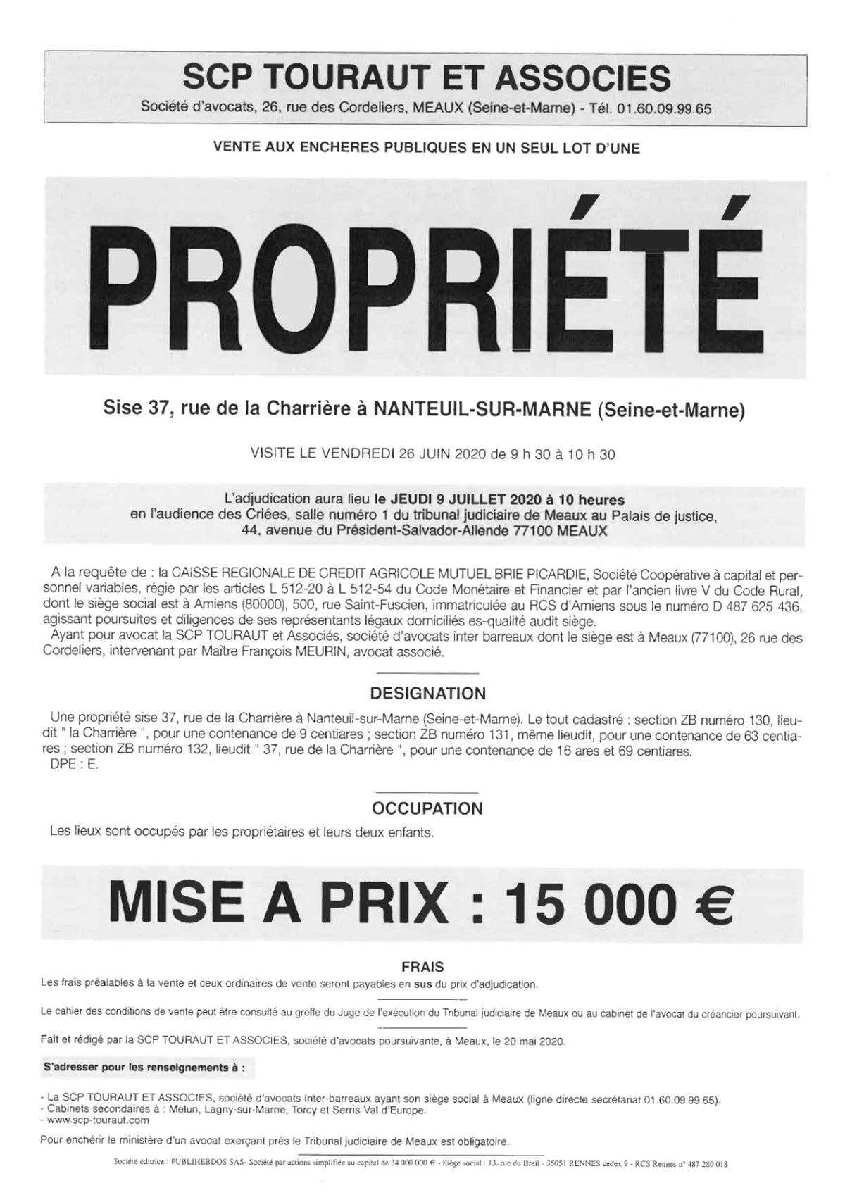 affiche vente aux enchères immobilier