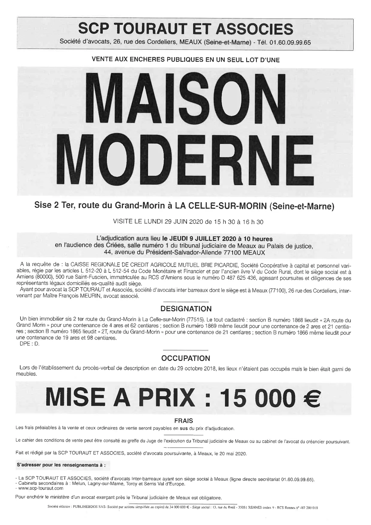 affiche vente aux enchères immobilier