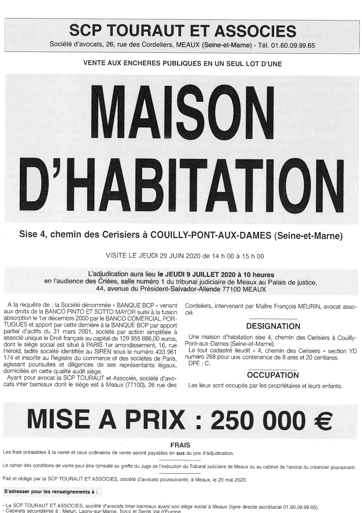 affiche vente aux enchères immobilier